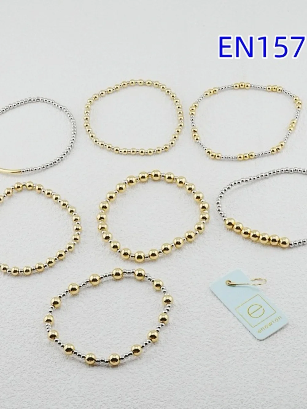 Gold and Silver Beaded Stretch Bracelet Set - EN157